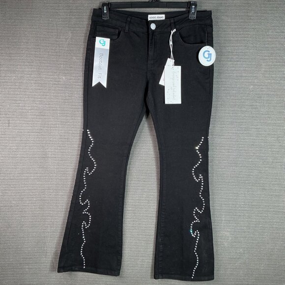 Gogo Jeans Denim - Gogo Jeans Womens Size 13/31 Black Bootcut Rhinestone-Embellished Denim Jeans